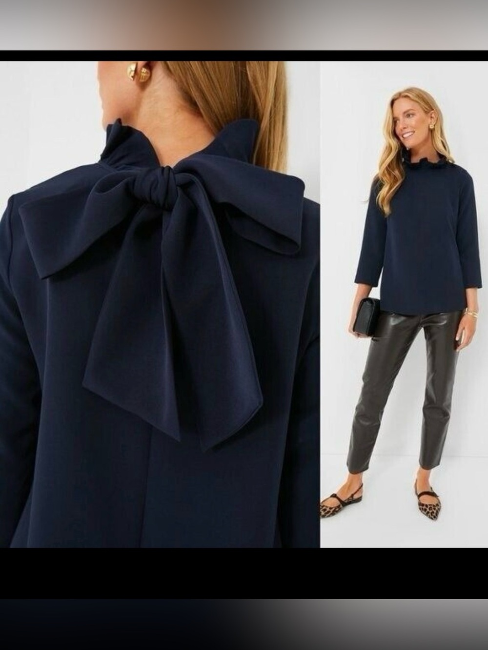 Tuckernuck Navy Ruffle Neck Bow Back Blouse Top NWT Size XXL Elegant Chic - Picture 13 of 13